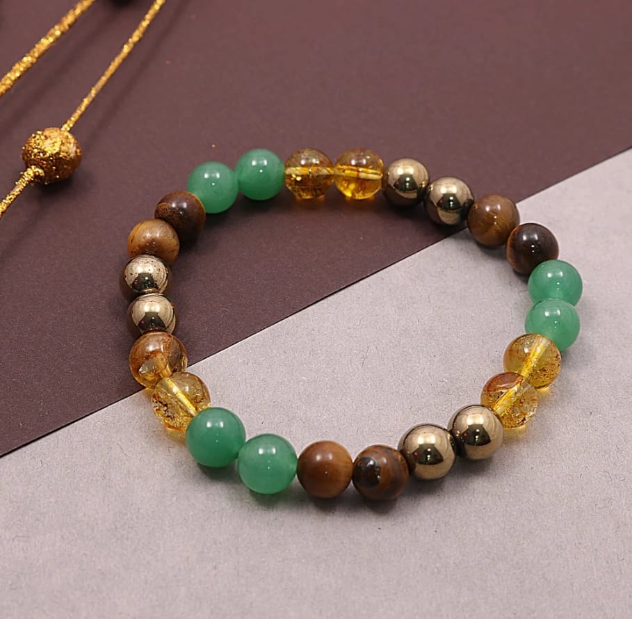 Money Magnet Bracelet Pyrite, Green Aventurine, Citrine, Hematite, Clear Quartz,Tiger Eye, Amethyst Crystal Healing Natural Gemstone Bracelet For Men & Women, Bead Size 8 MM, Multi Color - Image 4
