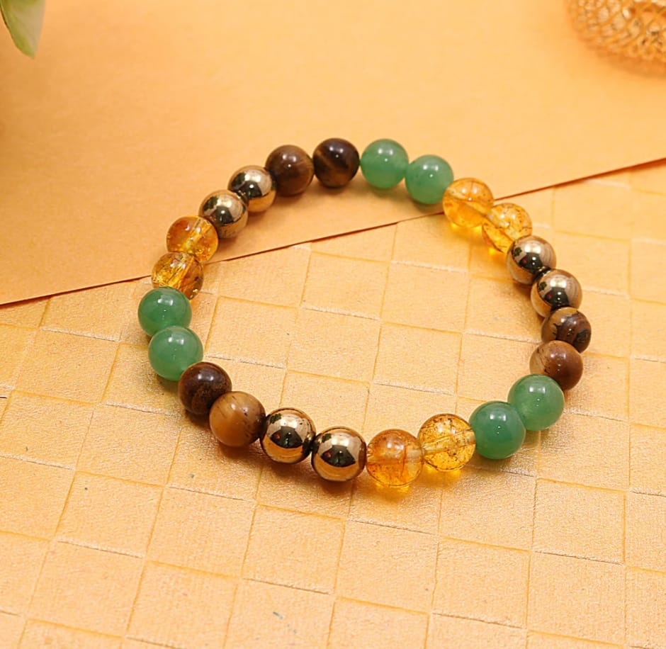 Money Magnet Bracelet Pyrite, Green Aventurine, Citrine, Hematite, Clear Quartz,Tiger Eye, Amethyst Crystal Healing Natural Gemstone Bracelet For Men & Women, Bead Size 8 MM, Multi Color - Image 5