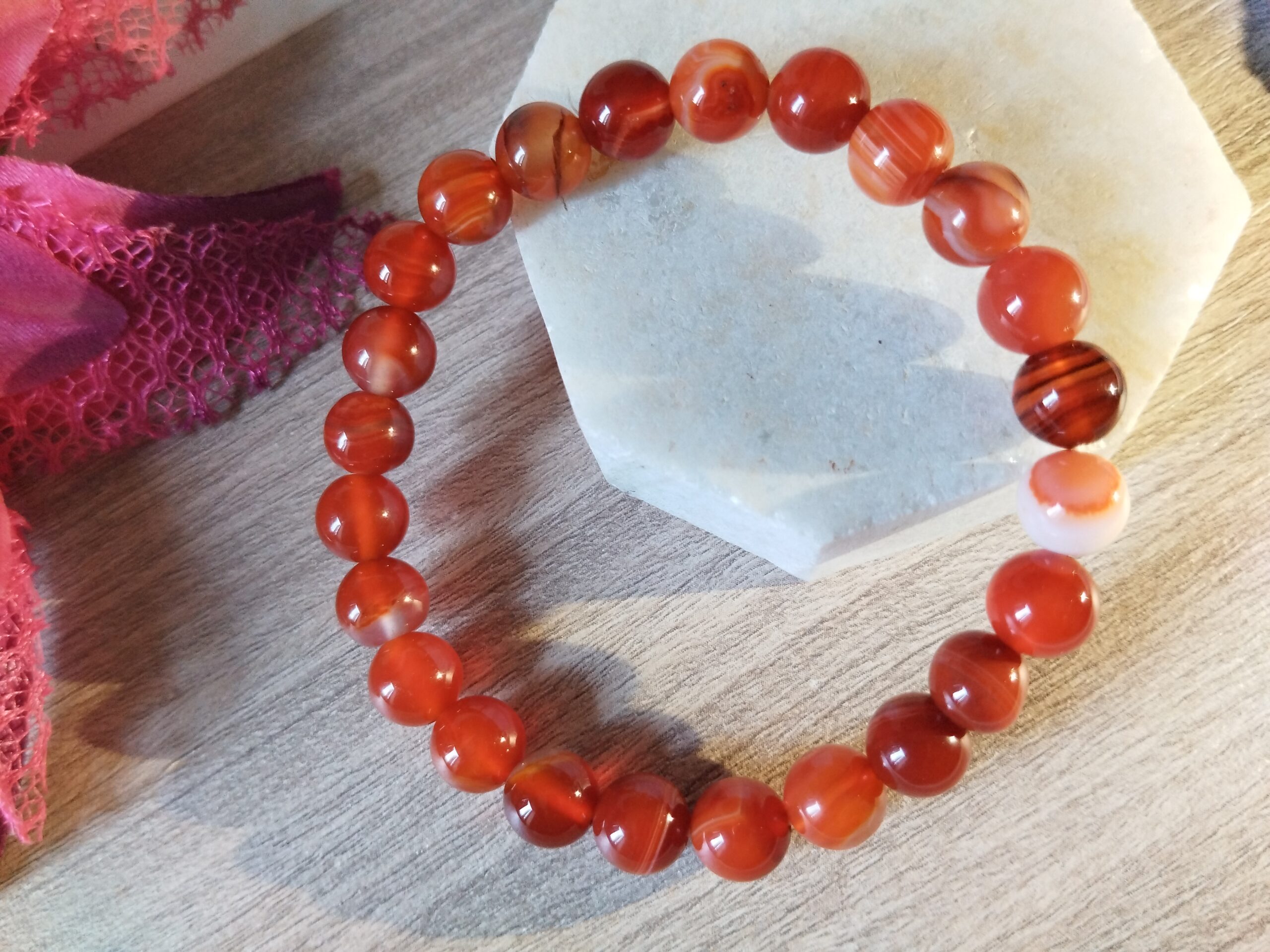 Red Carnelian stone bracelet for Men and Women Bead size - 8 mm, Color Red Stretchable Elastic - Image 2