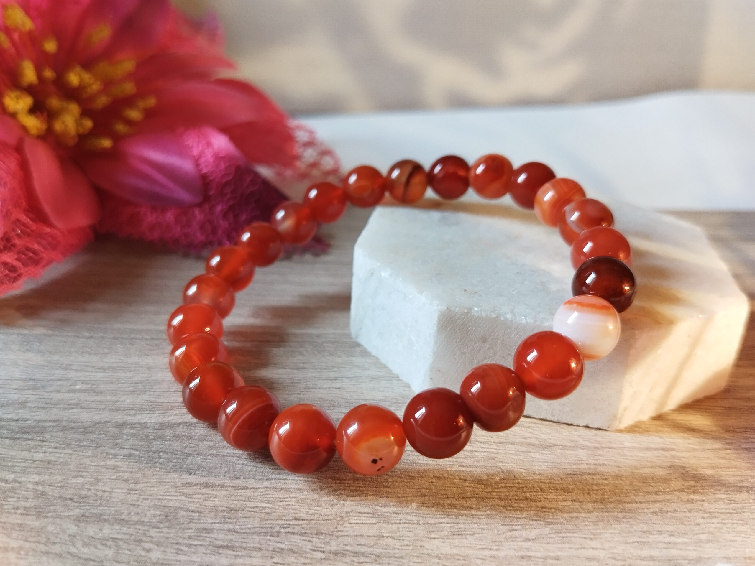 Red Carnelian stone bracelet for Men and Women Bead size - 8 mm, Color Red Stretchable Elastic - Image 3