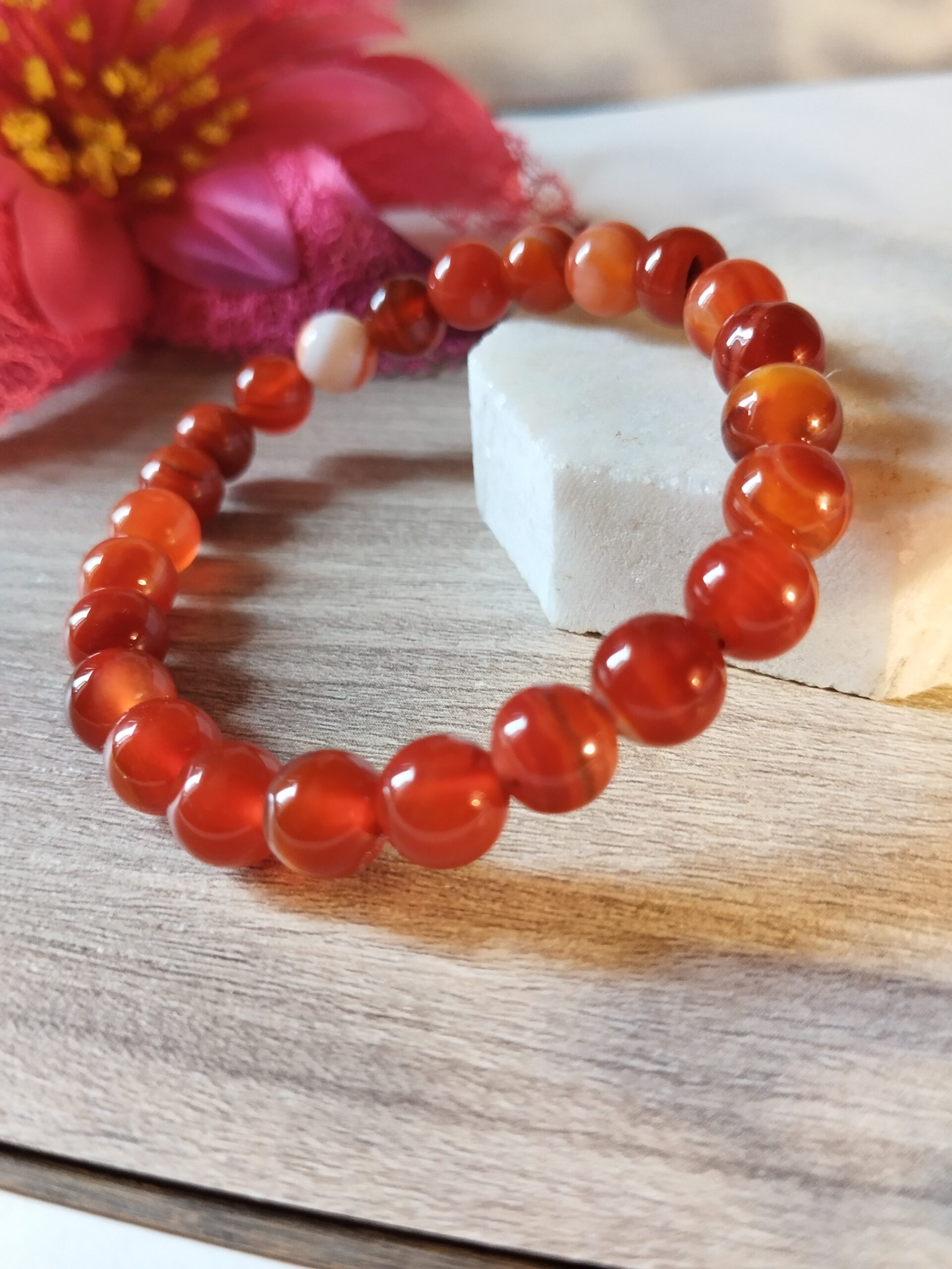 Red Carnelian stone bracelet for Men and Women Bead size - 8 mm, Color Red Stretchable Elastic