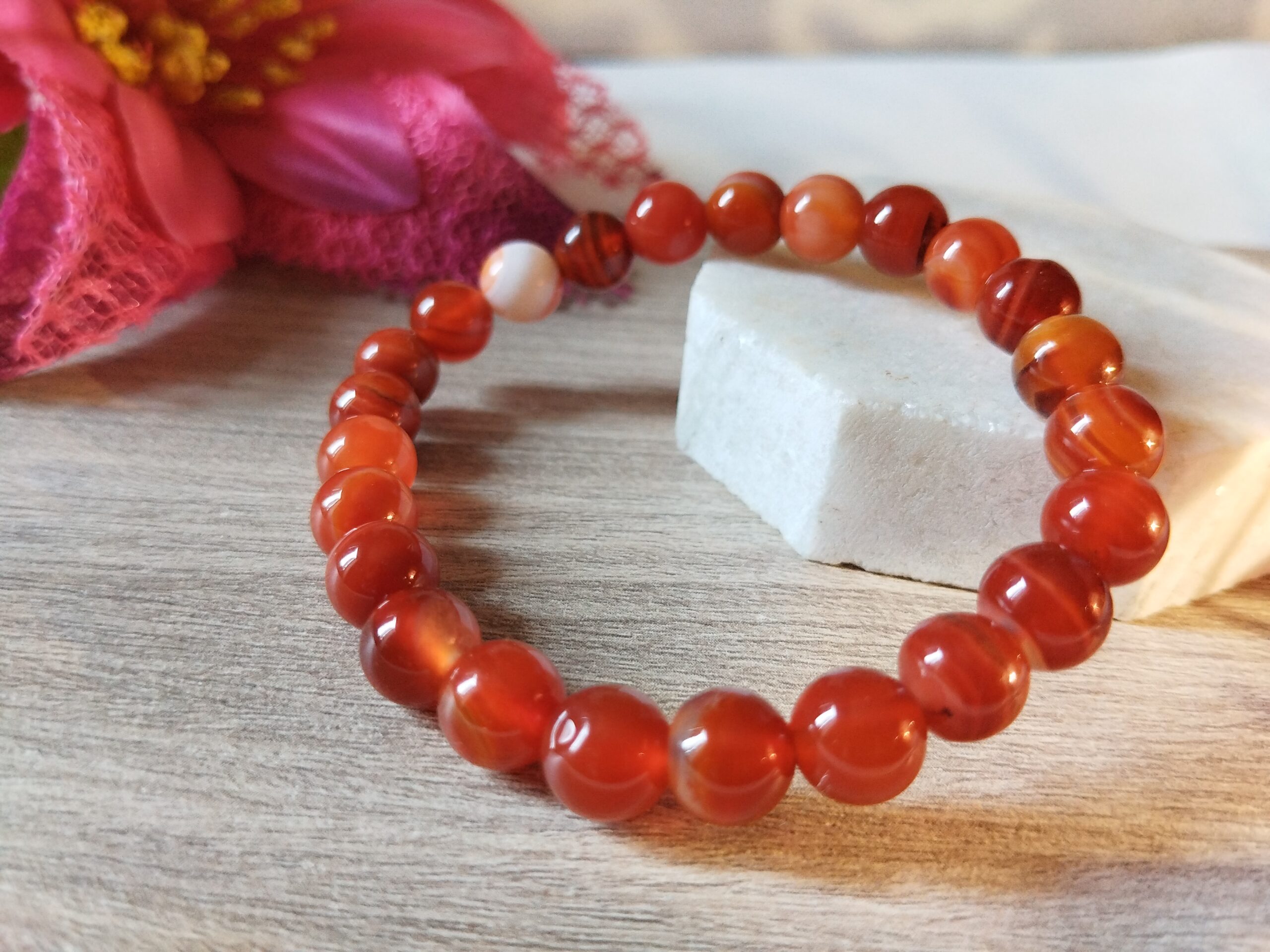 Red Carnelian stone bracelet for Men and Women Bead size - 8 mm, Color Red Stretchable Elastic - Image 5