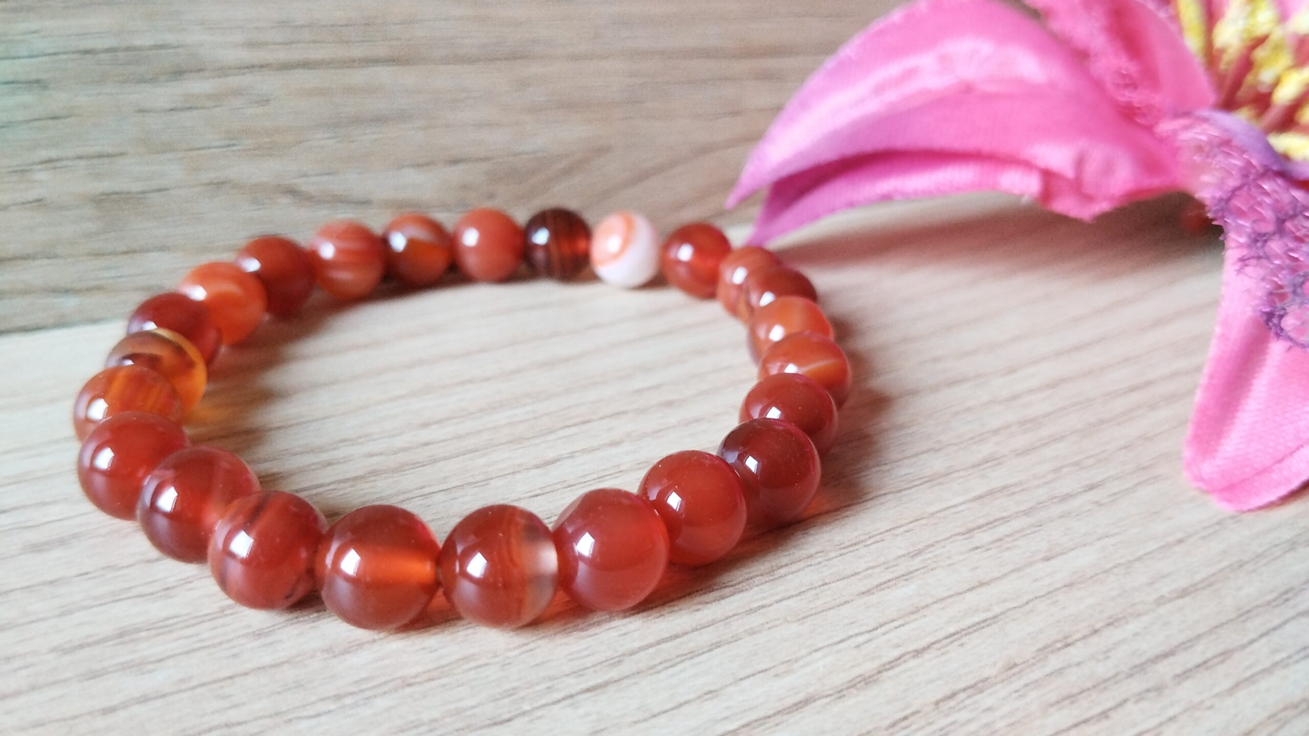 Red Carnelian stone bracelet for Men and Women Bead size - 8 mm, Color Red Stretchable Elastic - Image 6