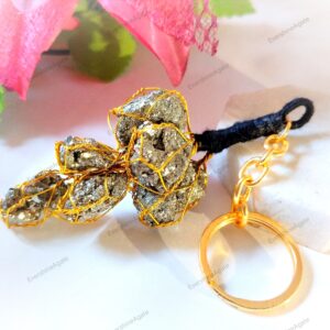 Evershine 100% Natural pyrite stone Keychain for Wealth Finance Healing Gift Vastu | keychains for mens and women