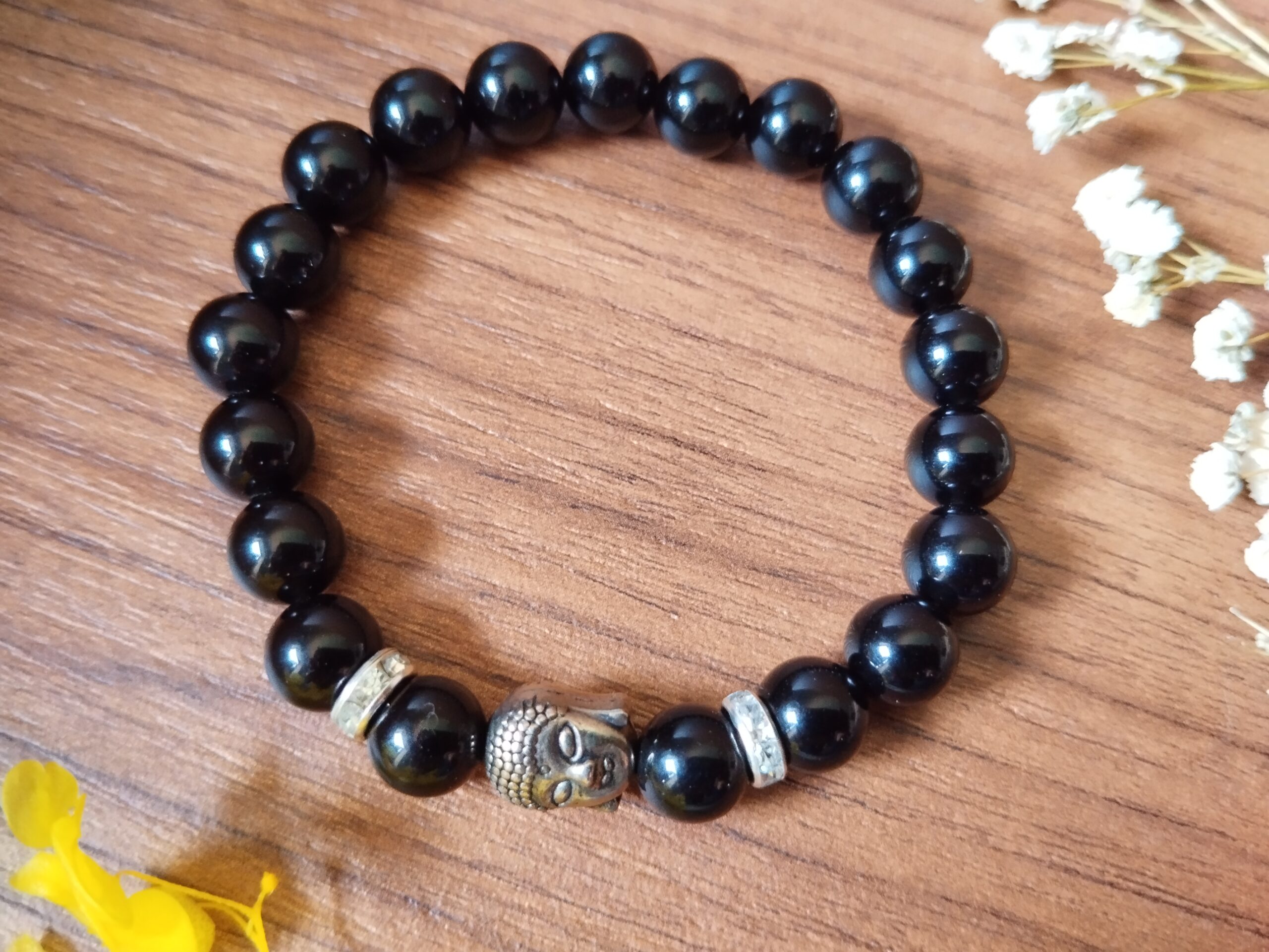 Evershine Black Obsidian Evil Eye Protection Natural Stone Bracelet with Laughing Buddha | 8mm size Bracelet - Image 3