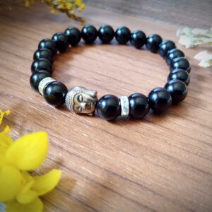 Evershine Black Obsidian Evil Eye Protection Natural Stone Bracelet with Laughing Buddha | 8mm size Bracelet