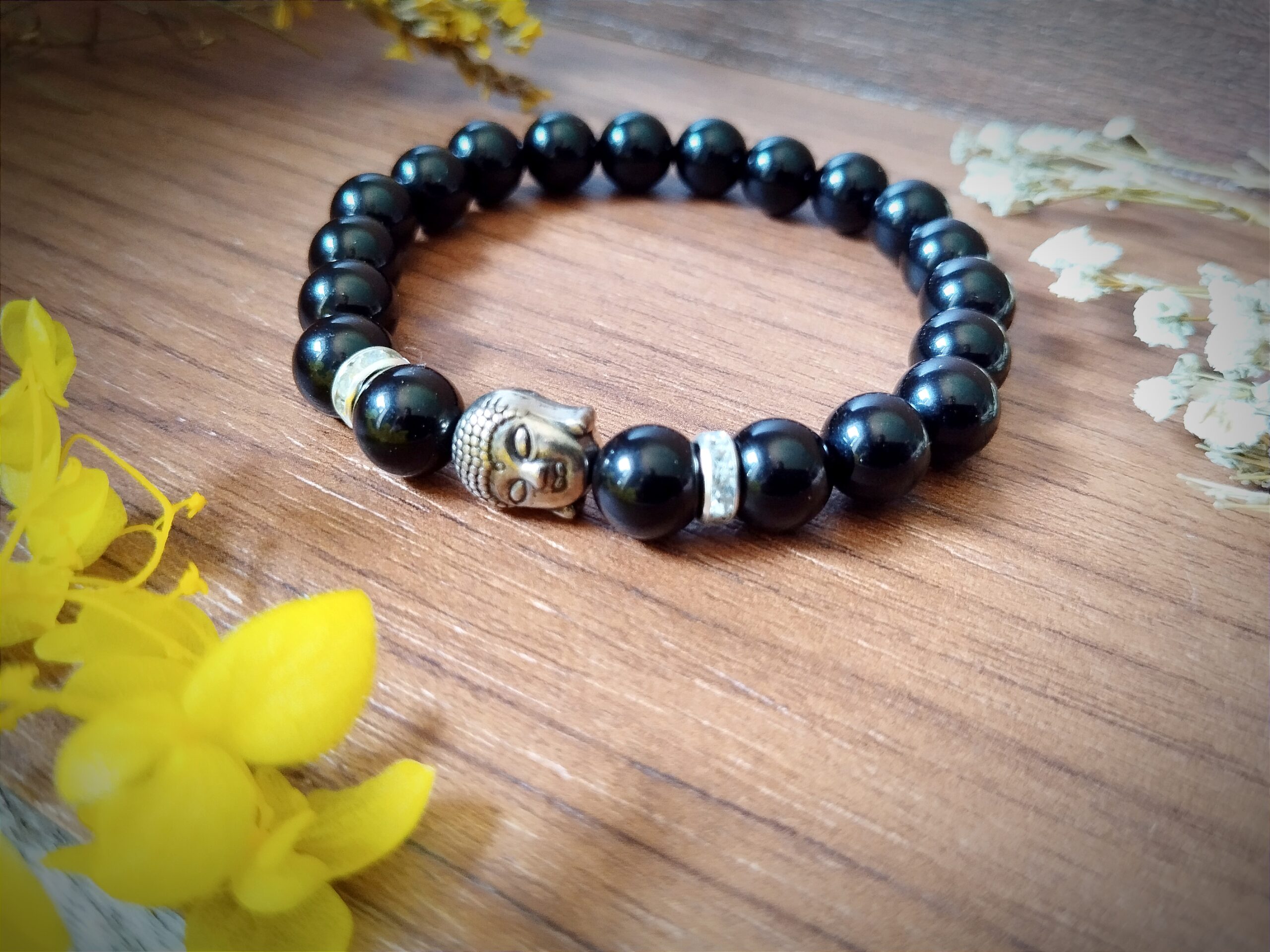 Evershine Black Obsidian Evil Eye Protection Natural Stone Bracelet with Laughing Buddha | 8mm size Bracelet
