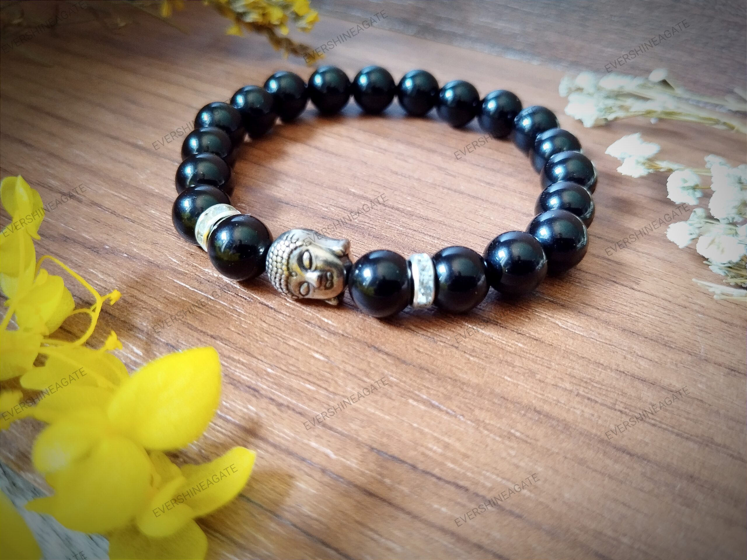 Evershine Black Obsidian Evil Eye Protection Natural Stone Bracelet with Laughing Buddha | 8mm size Bracelet - Image 4