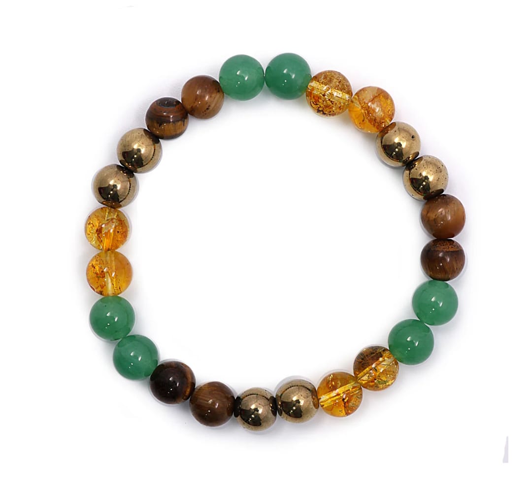 Money Magnet Bracelet Pyrite, Green Aventurine, Citrine, Hematite, Clear Quartz,Tiger Eye, Amethyst Crystal Healing Natural Gemstone Bracelet For Men & Women, Bead Size 8 MM, Multi Color - Image 2