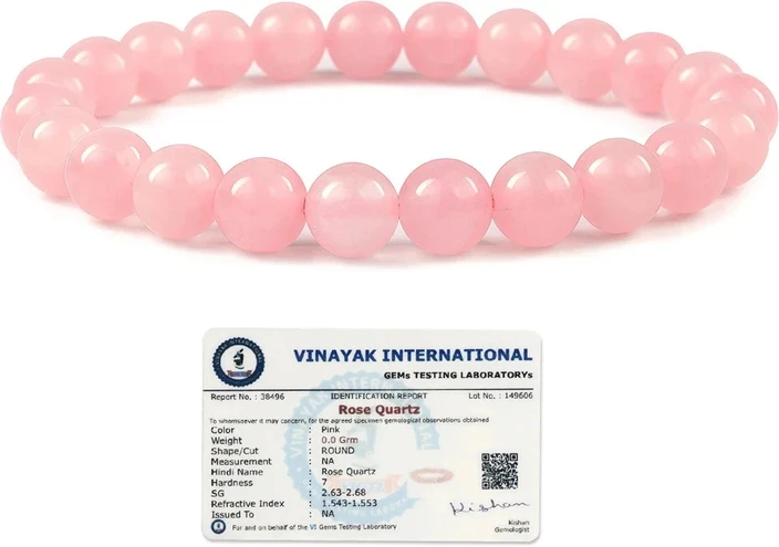 Rose Quartz Bracelet – 8mm Natural Beaded Healing Crystal Bracelet for Men & Women – Love, Peace & Emotional Healing Stone with Authenticity Certificate & Gift Box