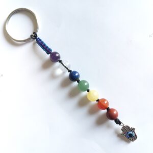 Natural Seven Chakra Beads keychain with Evil Eye charm | use for vastu correction | Balance, Healing & Positive Energy