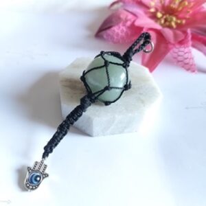 Green Aventurine wrapped Tumble Keychain with Evil Eye – Natural Healing Crystal for Luck, Prosperity & Positive Energy