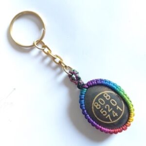 Natural Pyrite Zibu Symbol Oval Keychain – Luck, Protection & Abundance Crystal Keychain | macrame wrapped keychain