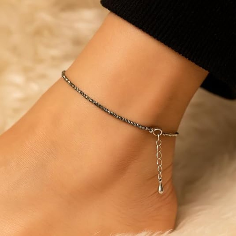 Natural Pyrite Beaded Anklet for Women