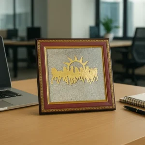 Natural Golden Pyrite Seven Horses Frame | Vastu Home & Office Decoration | Good Luck Gift