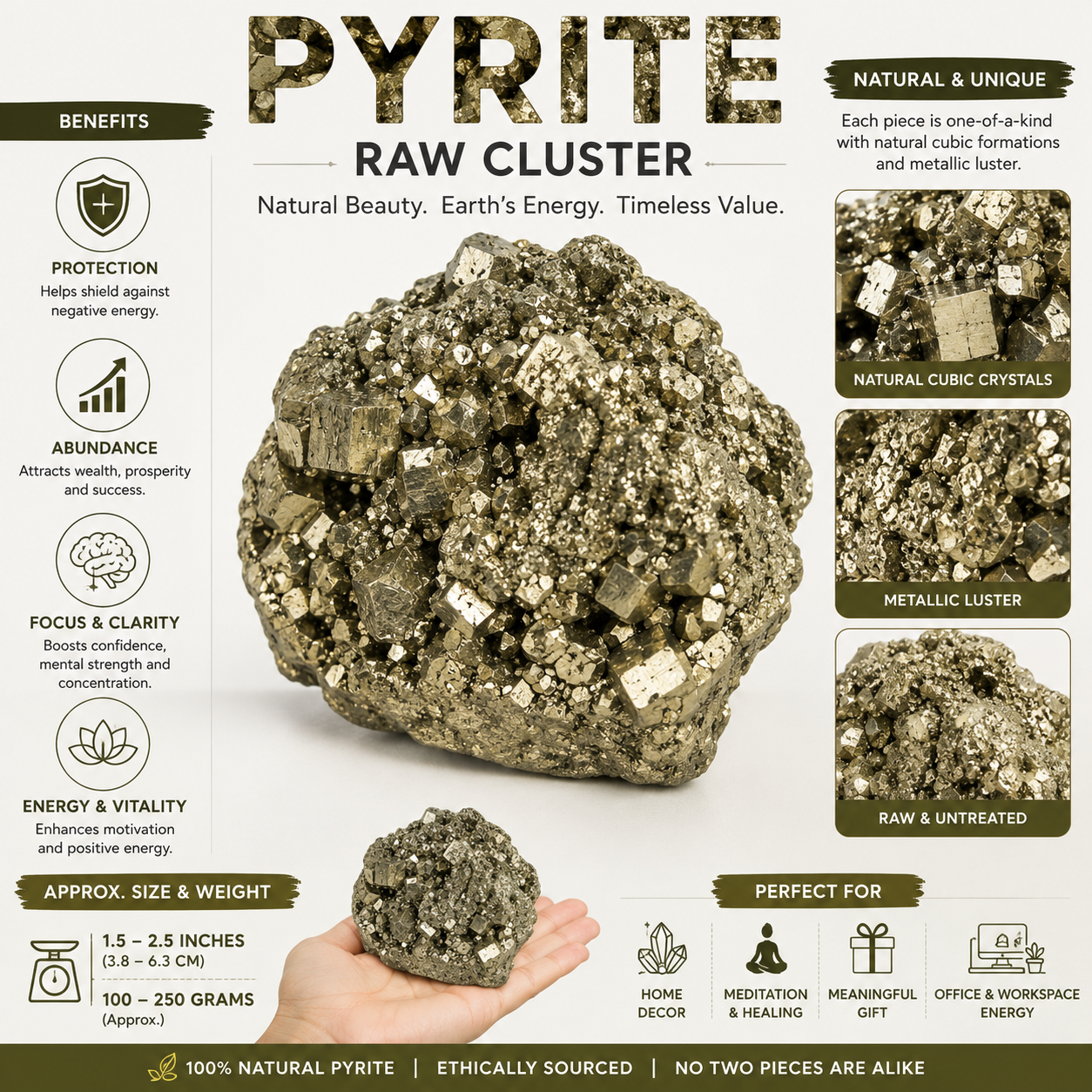 Natural Pyrite Raw Cluster 1 to 1.5inch - Image 4