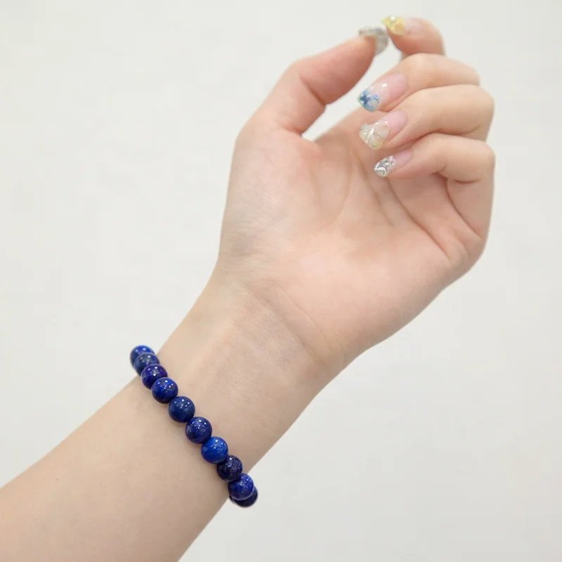 Natural Lapis Lazuli Beaded Elastic Stretch Bracelet for Men & Women 8mm - Image 2