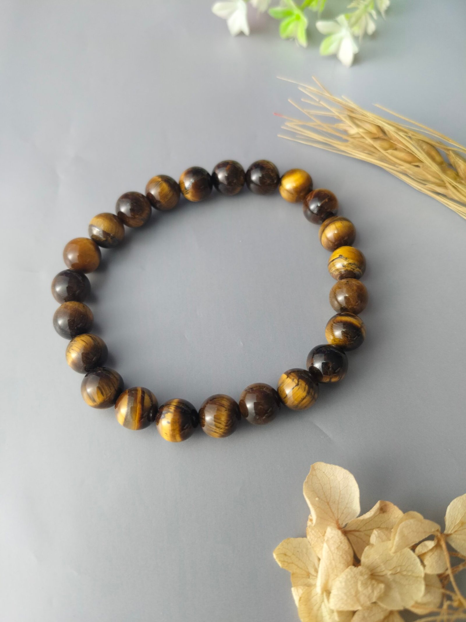 Natural Tiger Eye Beaded Elastic Stretch Bracelet for Men & Women 8mm - Image 4