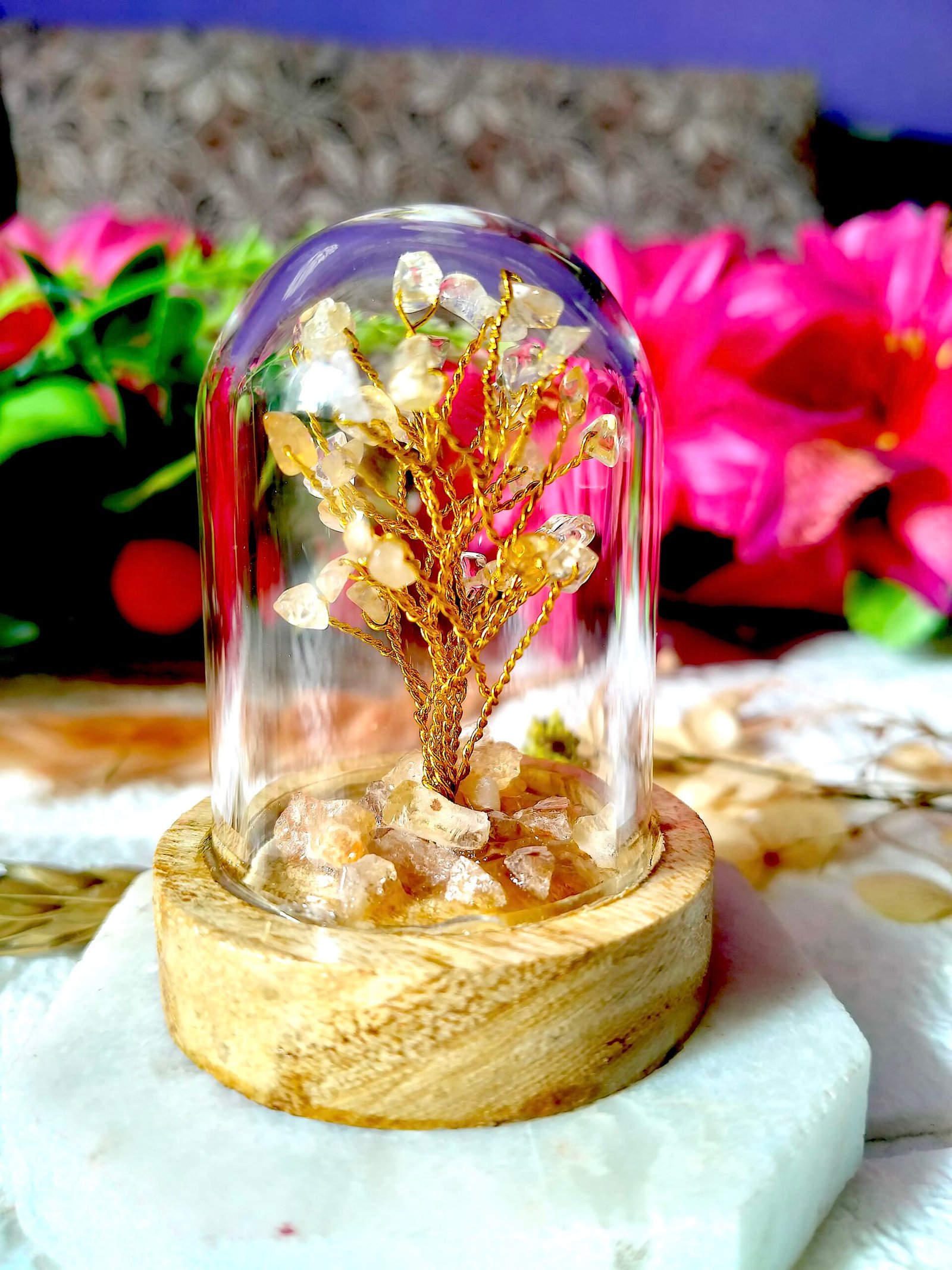 Natural Citrine | Decorative Handcrafted Natural Stone Tree in Glass dome with Wooden Base - Image 6