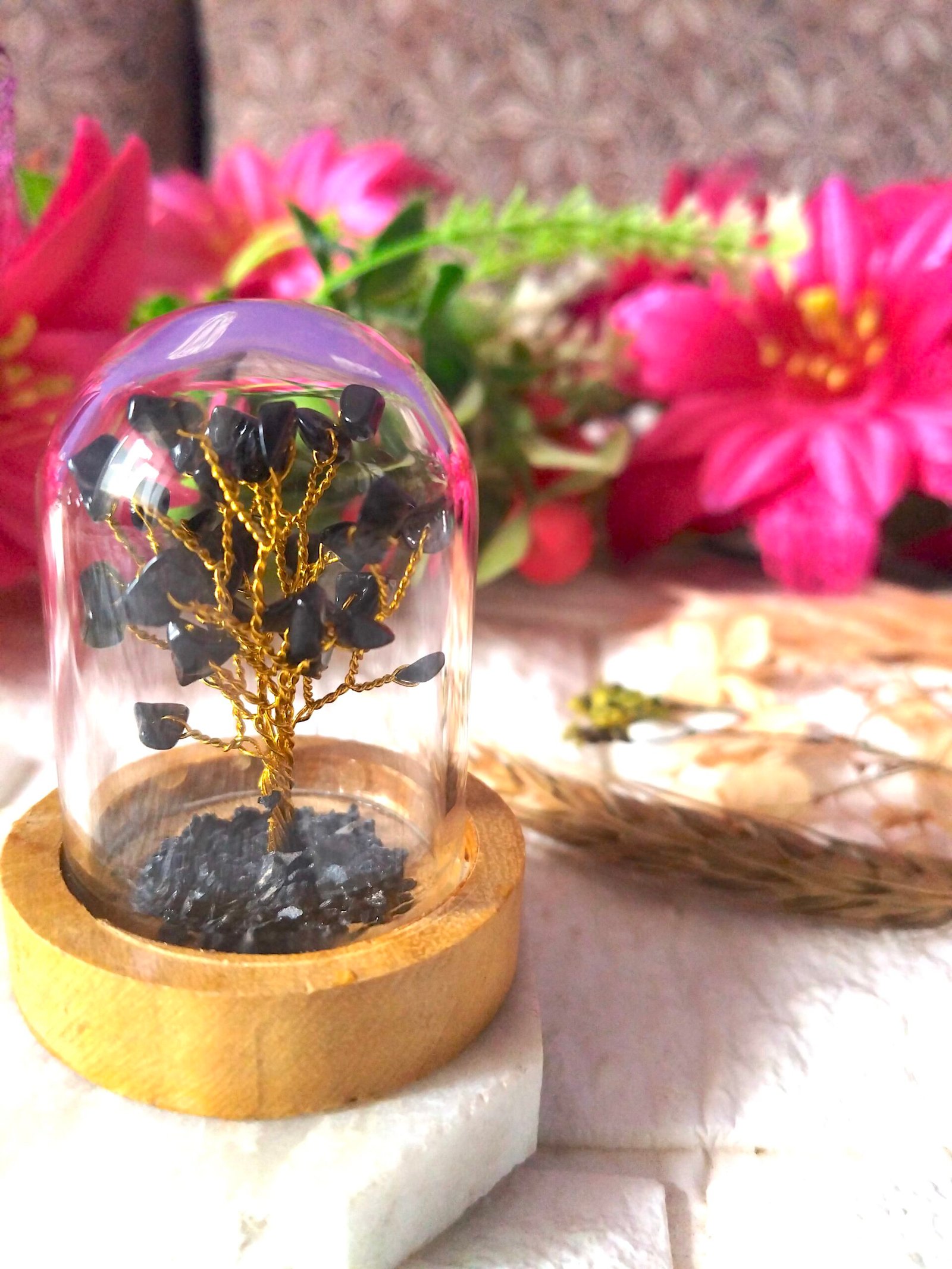 Black Obsidian | Decorative Handcrafted Natural Stone Tree in Glass dome with Wooden Base - Image 5
