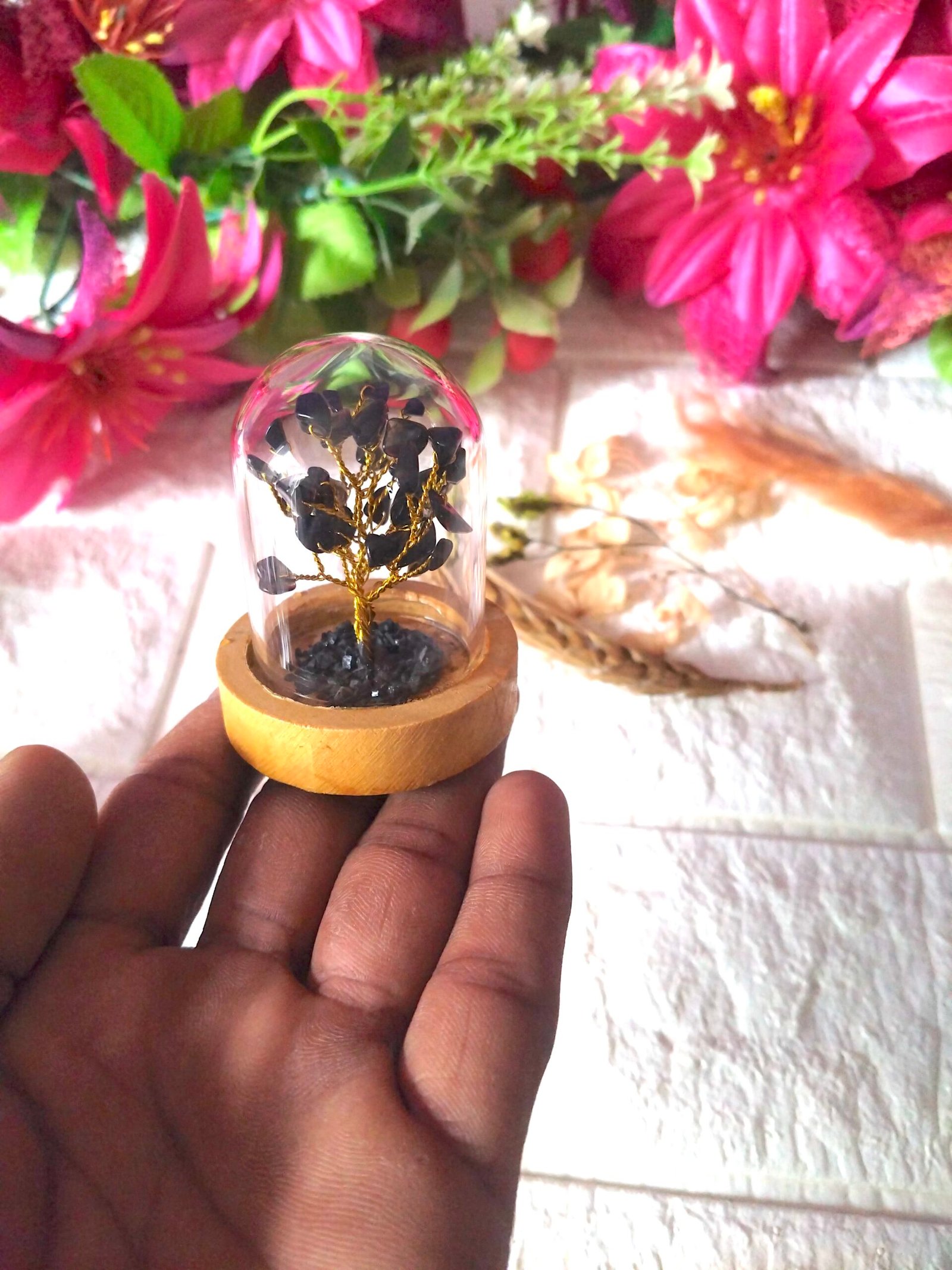 Black Obsidian | Decorative Handcrafted Natural Stone Tree in Glass dome with Wooden Base - Image 6