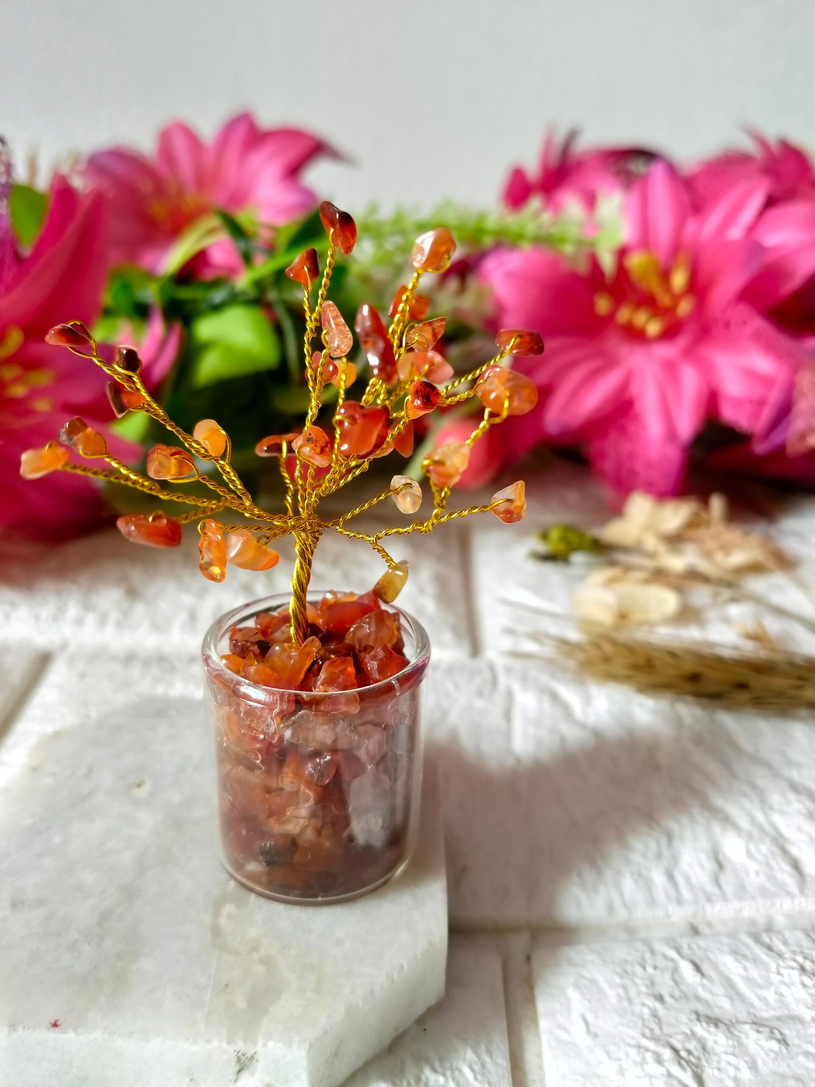 Red Carnelian | Decorative Handcrafted Natural Stone Tree in Glass Cup - Image 5