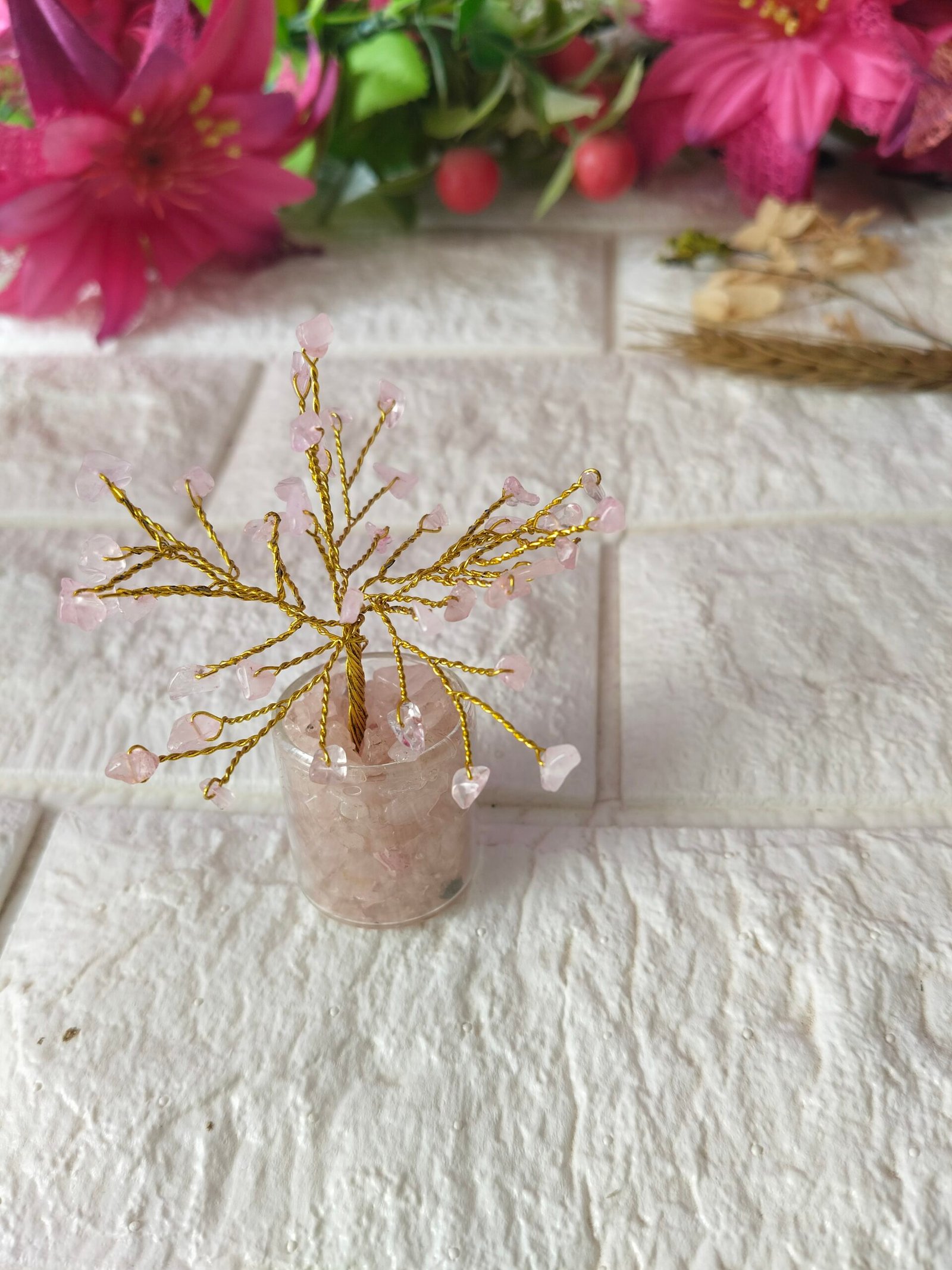 Rose Quartz | Decorative Handcrafted Natural Stone Tree in Glass Cup - Image 4