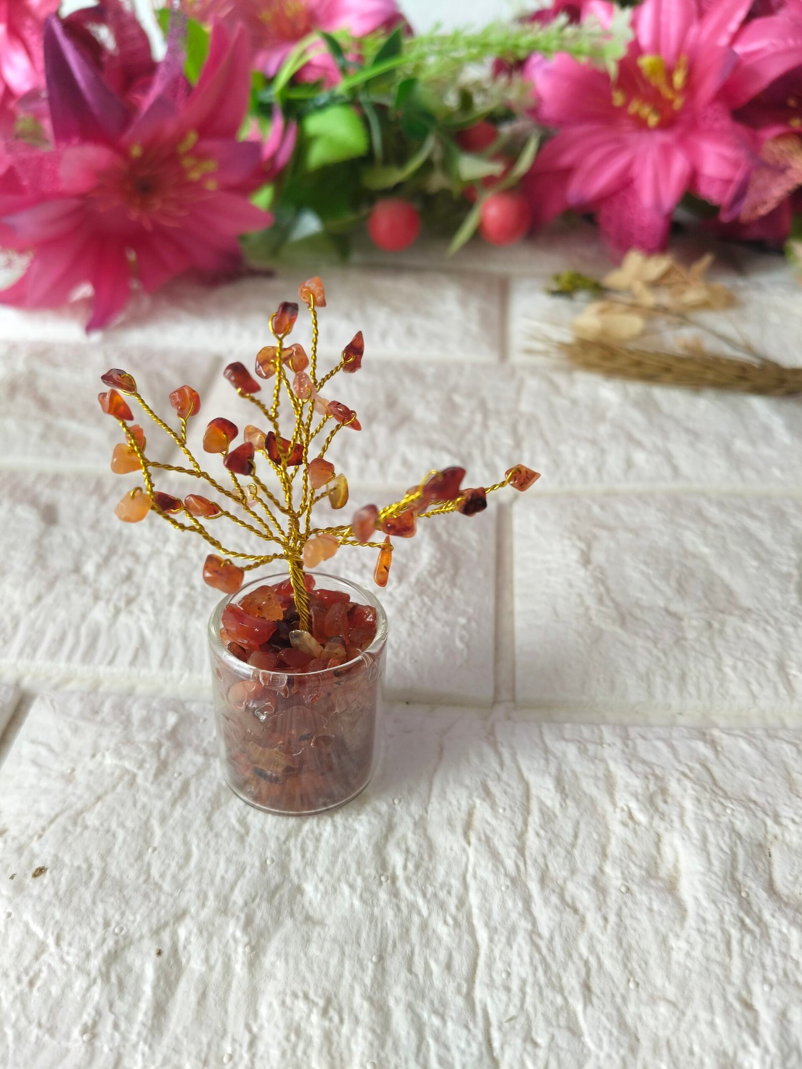 Red Carnelian | Decorative Handcrafted Natural Stone Tree in Glass Cup - Image 3