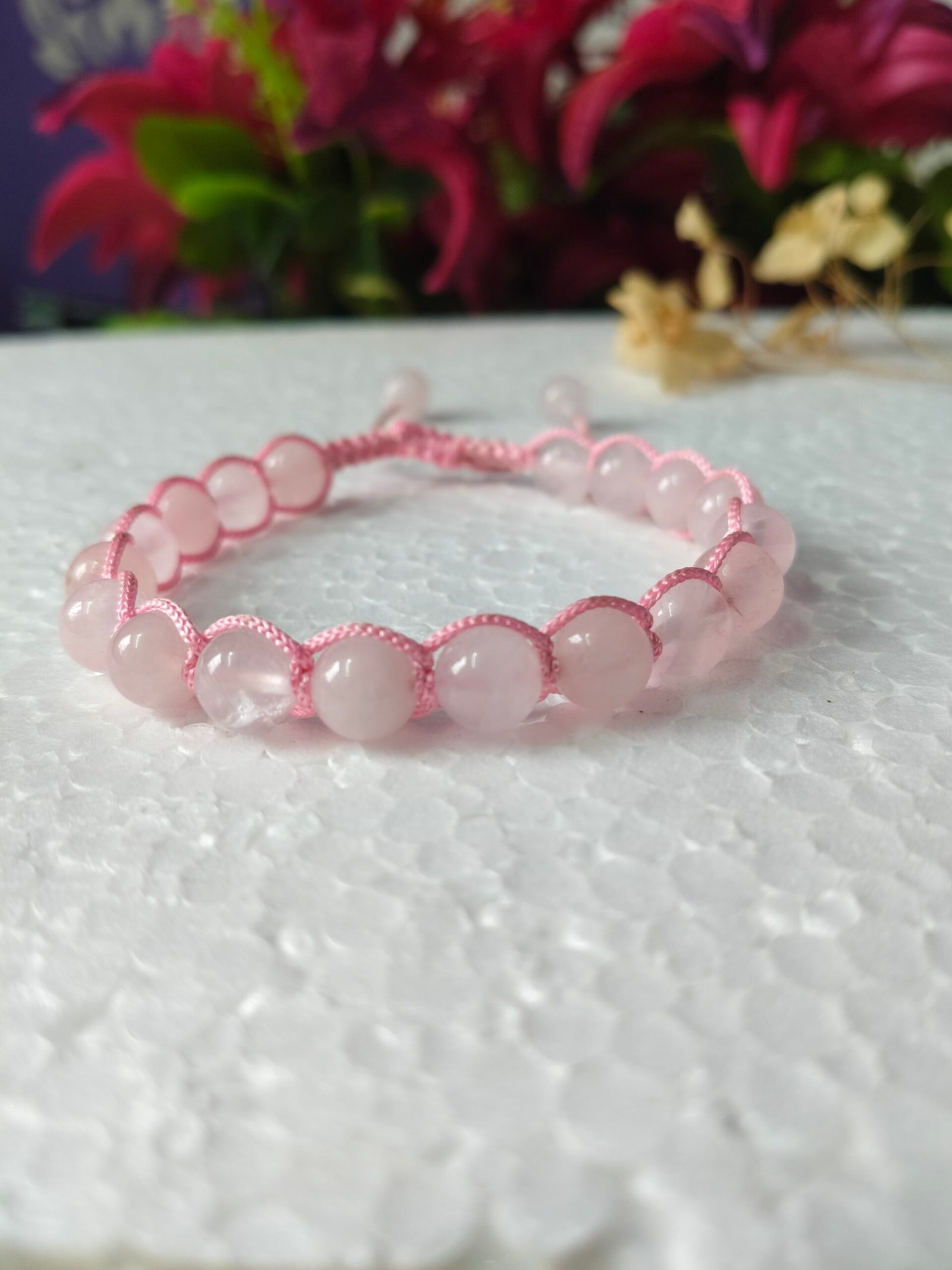 rose quartz macrame adjustable bracelet