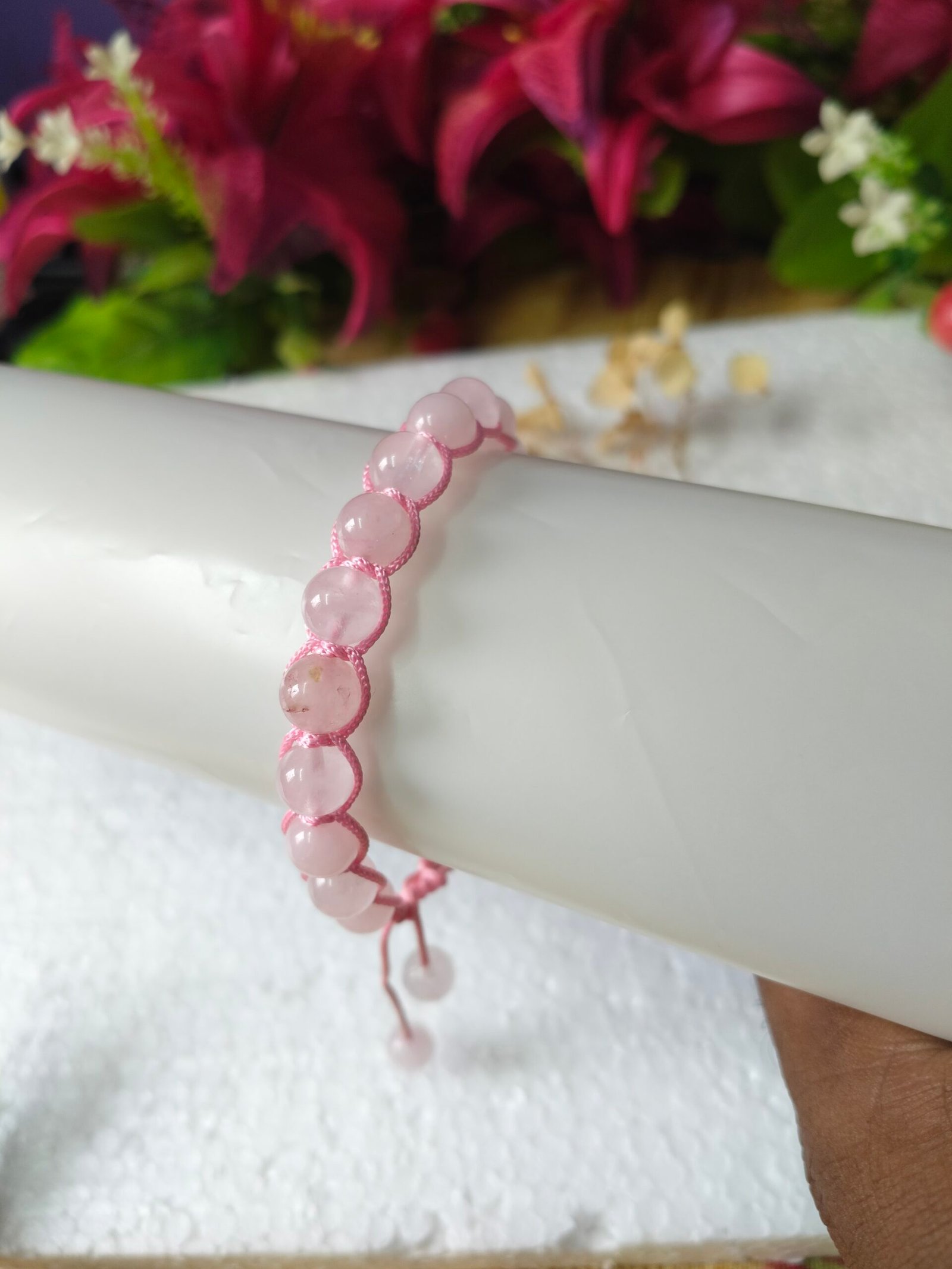 Natural Rose Quartz Beaded Macrame Cord Bracelet for Men & Women 8mm Adjustable Bracelet - Image 2