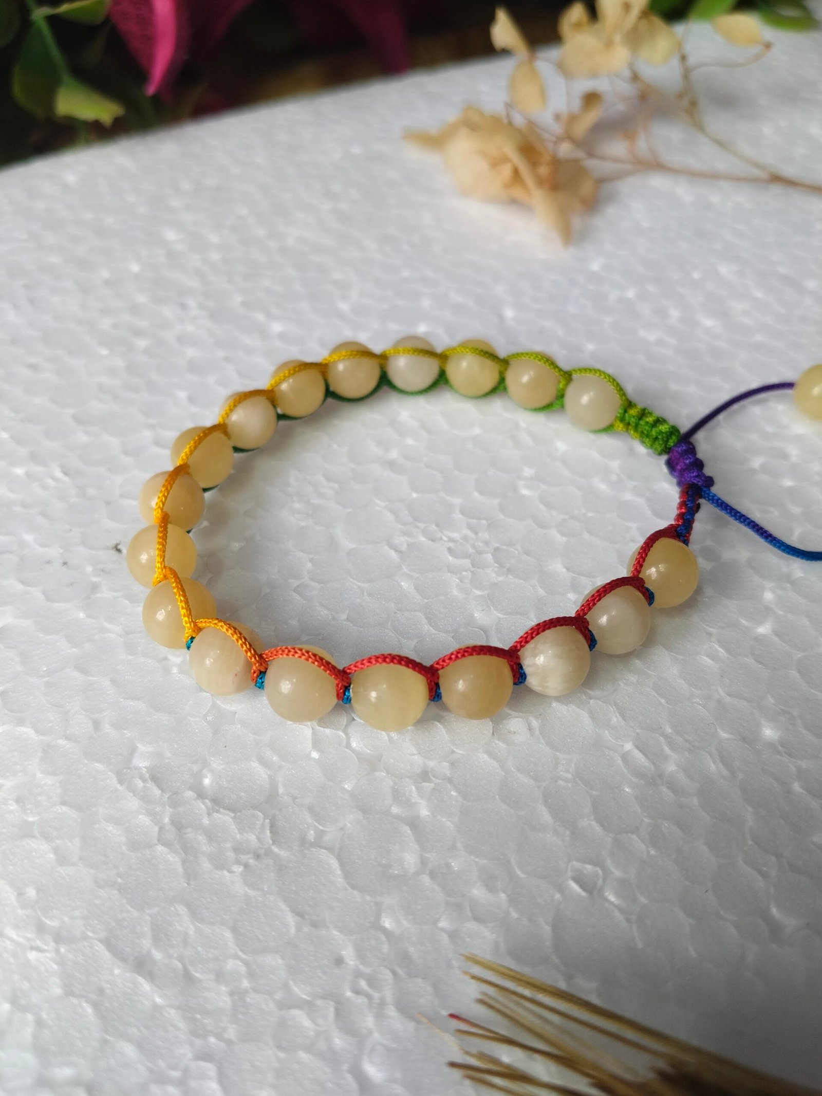Natural Yellow Calcite Bracelet for Men & Women | Macrame Cord Adjustable Bracelet 8mm - Image 6