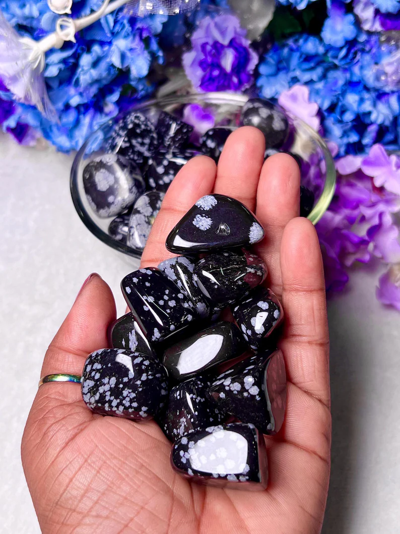 Snowflake Obsidian Tumble Stone | Black & White Patterned Stone 1pc - Image 3