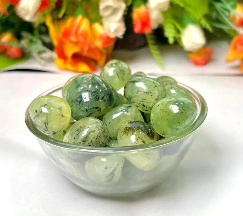 Prehnite Tumble Stone | Natural Green Prehnite Polished Tumble 1pc - Image 2