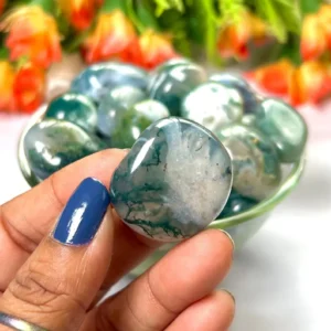 Natural Moss Agate polished tumble stone | best crystal store near me