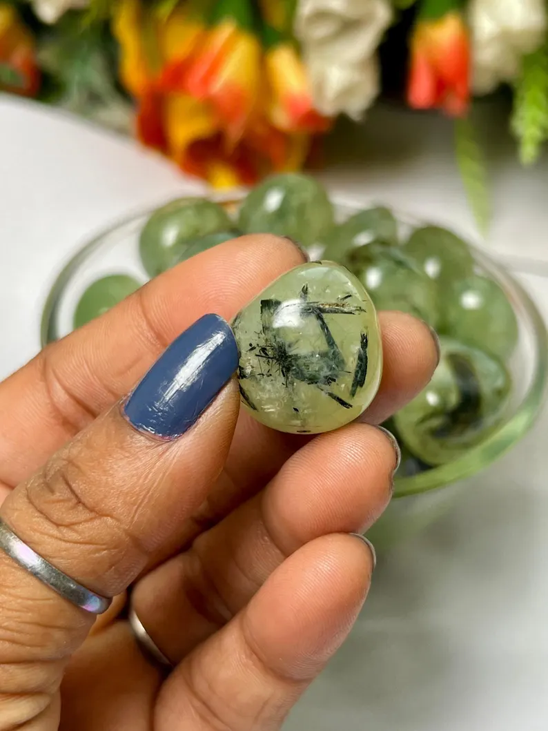Prehnite Tumble Stone | Natural Green Prehnite Polished Tumble 1pc