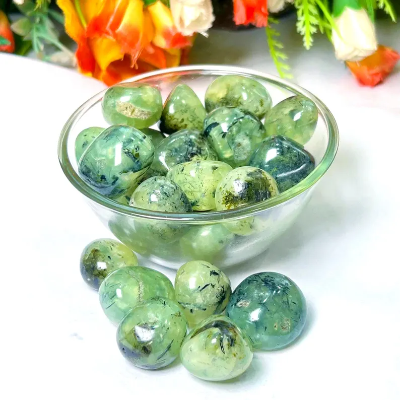 Prehnite Tumble Stone | Natural Green Prehnite Polished Tumble 1pc - Image 4
