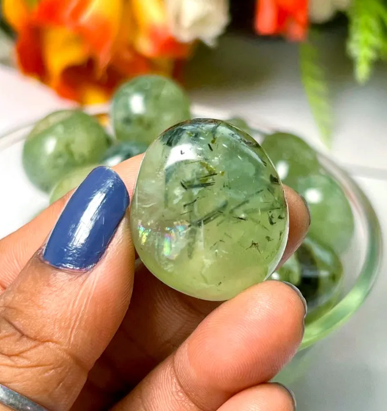 Prehnite Tumble Stone | Natural Green Prehnite Polished Tumble 1pc - Image 5