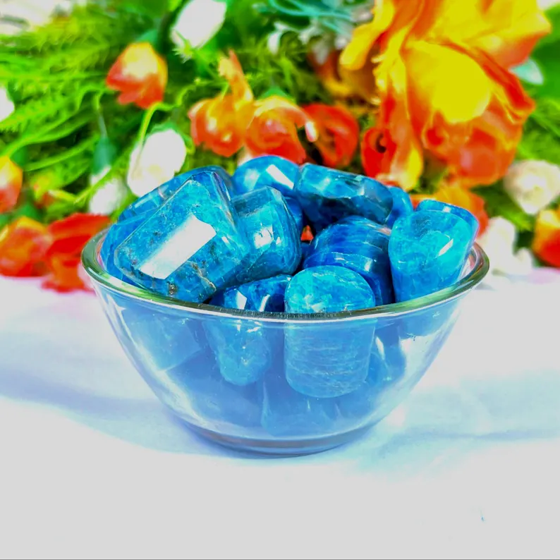 Natural blue Apatite stone tumbles polished tumbled mineral stones