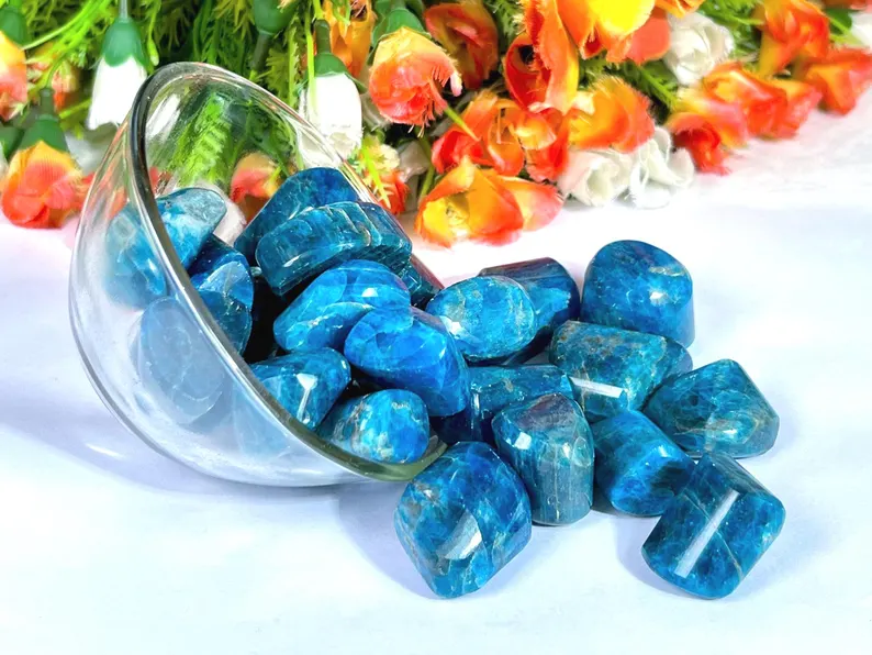 Natural blue Apatite stone tumbles polished tumbled mineral stones