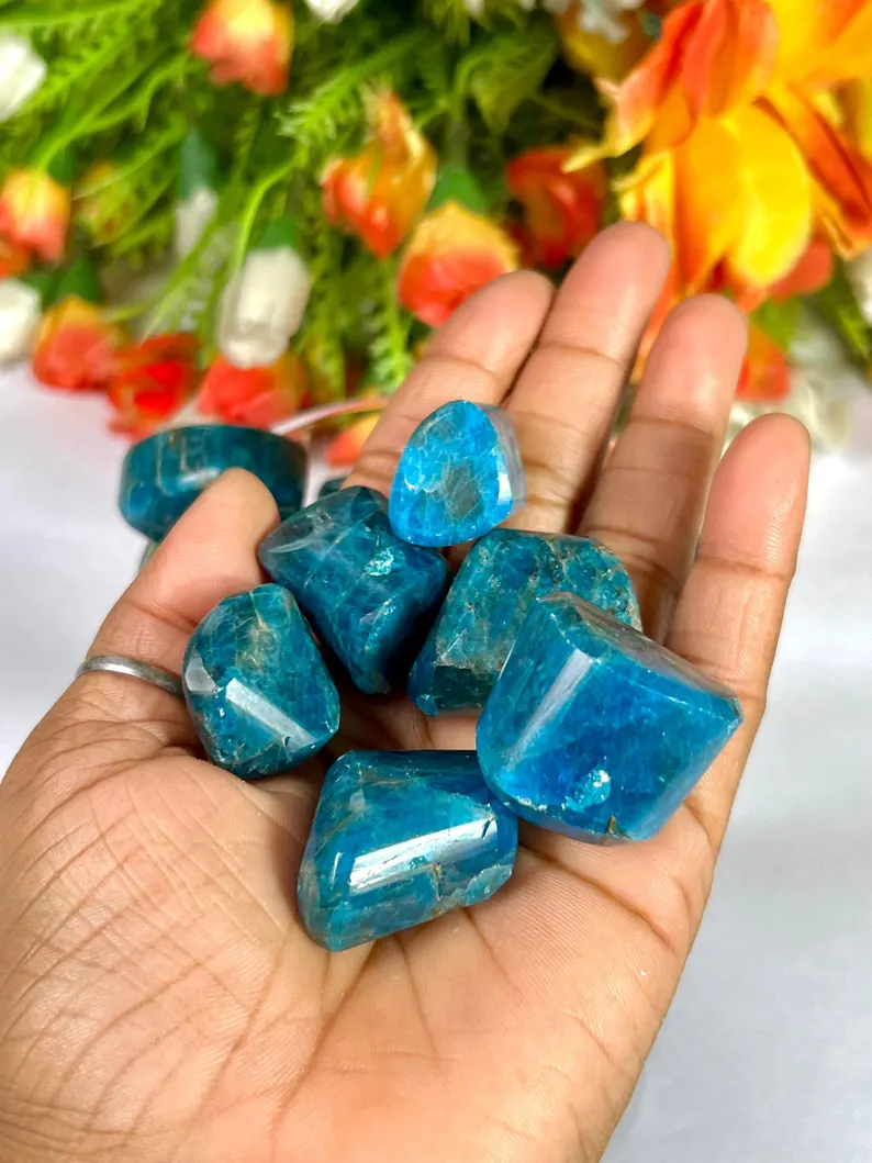 Natural blue Apatite stone tumbles polished tumbled mineral stones