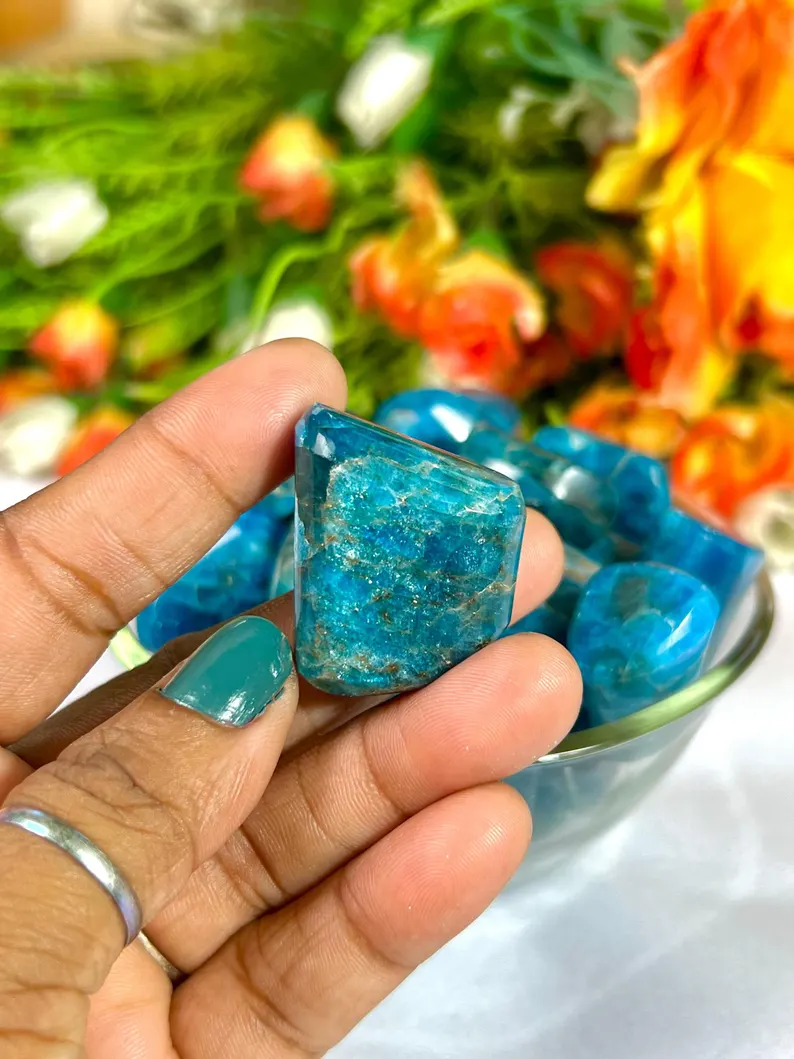 Natural blue Apatite stone tumbles polished tumbled mineral stones